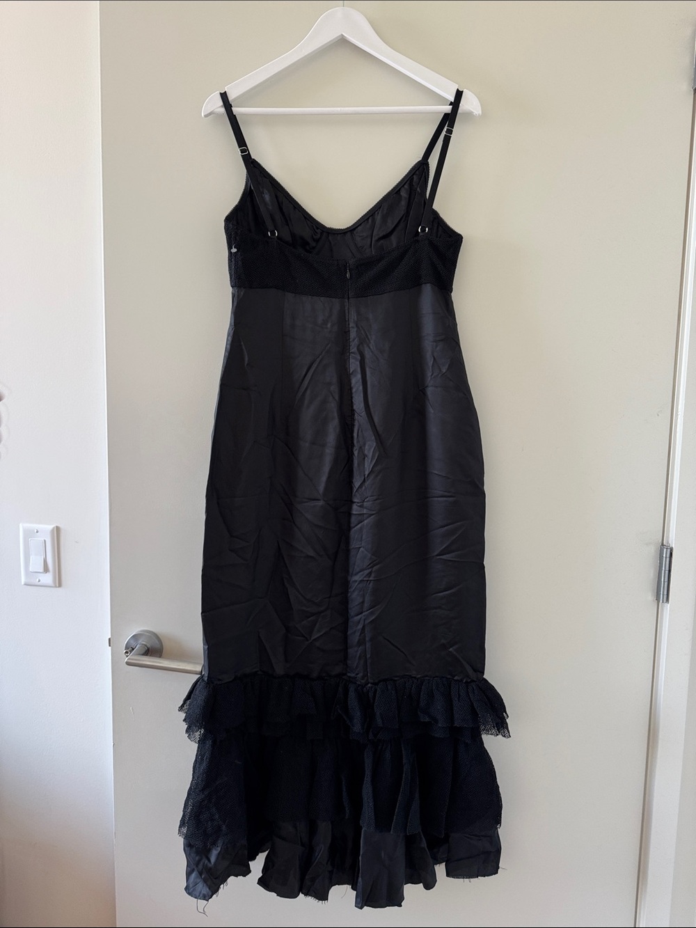 Black Slip Dress with Ruffle Hem - Picture 3 of 5
